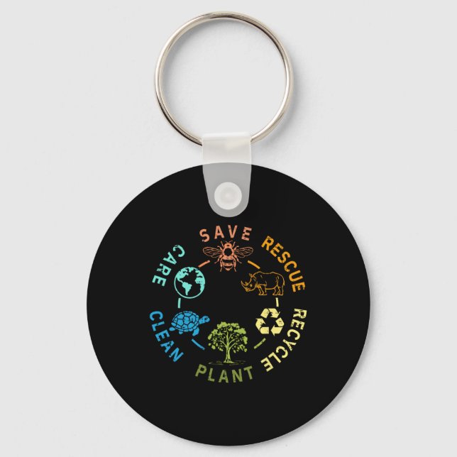 Earth Day Save Bees Rescue Animals Recycle Plastic Keychain (Front)