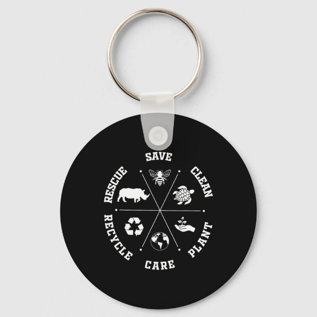 Earth Day Save Bees Rescue Animals Recycle Plastic Keychain (Front)