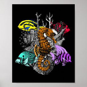 Earth Day Save Coral Reefs Sea Fish Seahorse Coast Poster