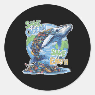 Earth Day Save Planet Humpck Whale Recycle Plastic Classic Round Sticker