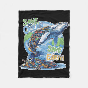 Earth Day Save Planet Humpck Whale Recycle Plastic Fleece Blanket