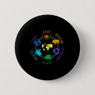 Earth Day Save Rescue Recycle Plant Clean Care Ear 2 Inch Round Button