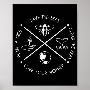 Earth Day Save The Bees Plant More Trees Clean The Poster