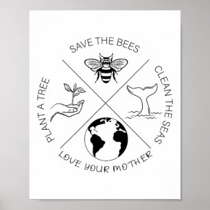 Earth Day Save The Bees Plant More Trees Clean The Poster