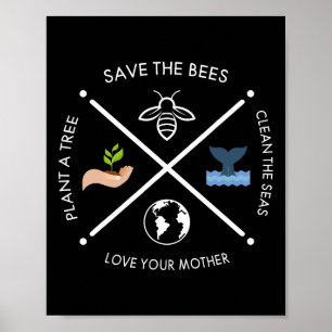Earth Day Save The Bees Plant More Trees Clean The Poster