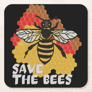 Earth Day, Save The Bees Square Paper Coaster