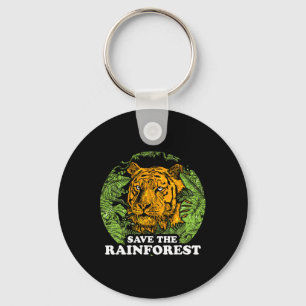 Earth Day Save The Rainforest Tiger Jungle  Keychain
