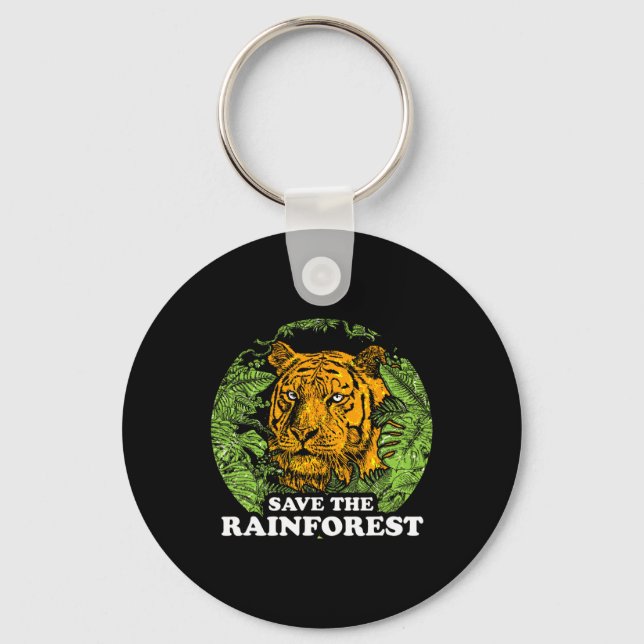 Earth Day Save The Rainforest Tiger Jungle  Keychain (Front)