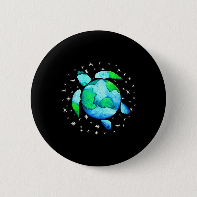 Earth Day Sea Turtle Art  2 Inch Round Button (Front)