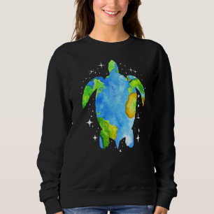 Earth Day Sea Turtle Silhouette Watercolor Planet Sweatshirt