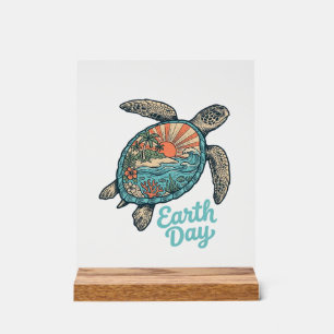 Earth Day Sea Turtle Vintage Engraving Shirt Desig Acrylic Sign
