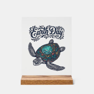 Earth Day Sea Turtle Vintage Engraving Shirt Desig Acrylic Sign