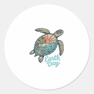 Earth Day Sea Turtle Vintage Engraving Shirt Desig Classic Round Sticker