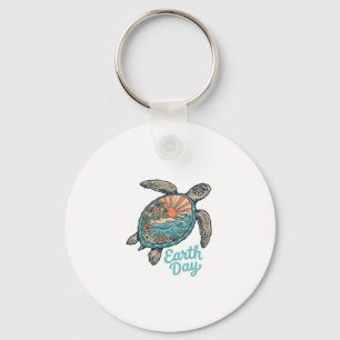 Earth Day Sea Turtle Vintage Engraving Shirt Desig Keychain