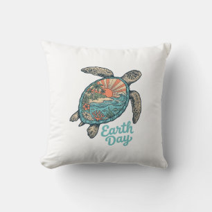 Earth Day Sea Turtle Vintage Engraving Shirt Desig Throw Pillow
