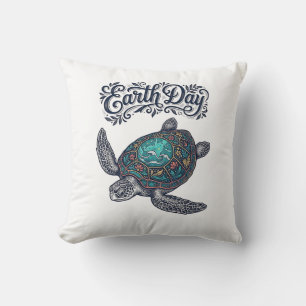 Earth Day Sea Turtle Vintage Engraving Shirt Desig Throw Pillow