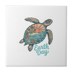 Earth Day Sea Turtle Vintage Engraving Shirt Desig Tile