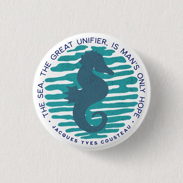 Earth Day, Seahorse and Waves, Clean The Ocean 1 Inch Round Button (Front)