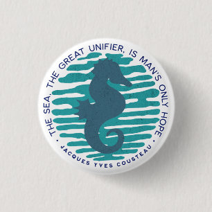 Earth Day, Seahorse and Waves, Clean The Ocean 1 Inch Round Button
