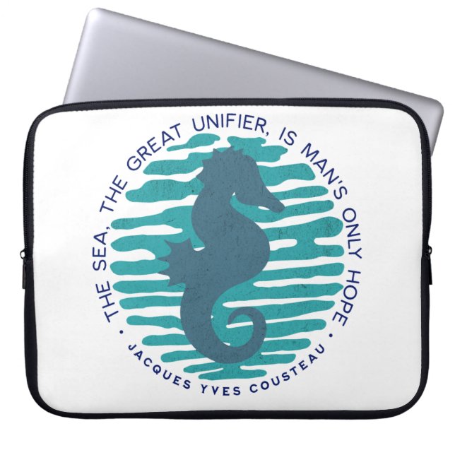 Earth Day, Seahorse and Waves, Clean The Ocean Laptop Sleeve (Front)