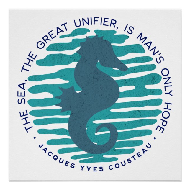 Earth Day, Seahorse and Waves, Clean The Ocean Poster (Front)