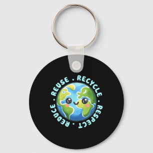 Earth Day Shirt Reduce Reuse Recycle And Respect Keychain