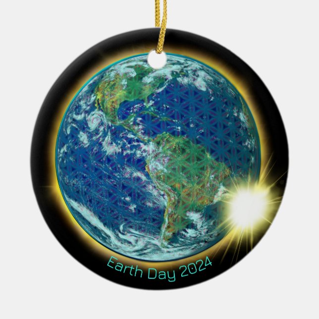Earth Day Solar Eclipse 2024 sacred geometry  Ceramic Ornament (Front)