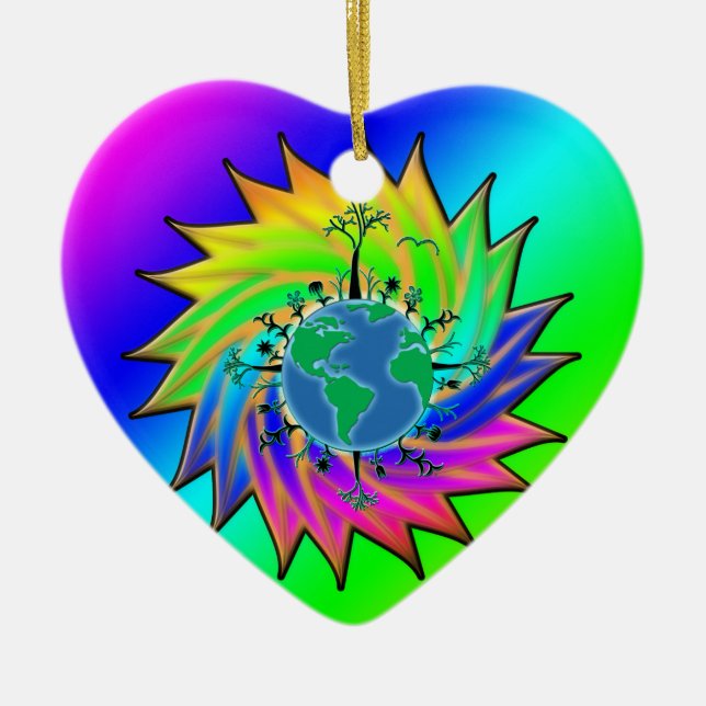 Earth Day ~ Sunburst Ceramic Ornament (Front)