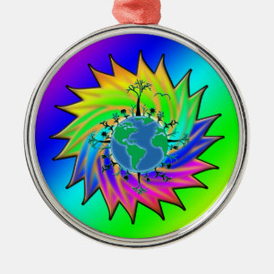 Earth Day ~ Sunburst Metal Ornament
