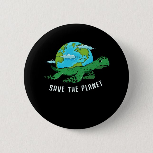 Earth Day Turtle Lover Ocean Save Recycle Planet 2 Inch Round Button (Front)