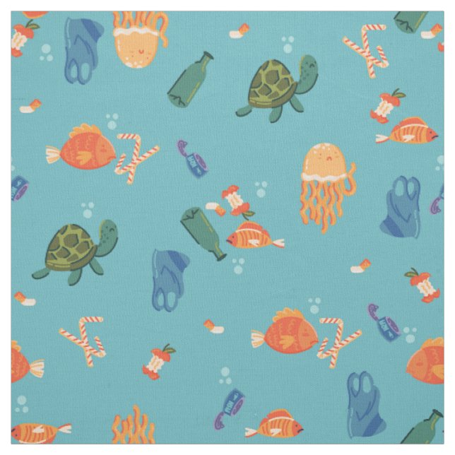 earth day underwater pollution blue fabric (Swatch)