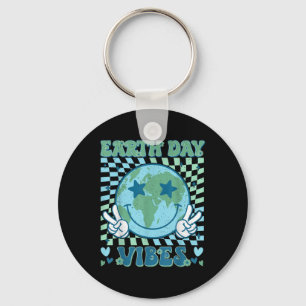 Earth Day Vibes Hippie Planet Anniversary Earth Da Keychain