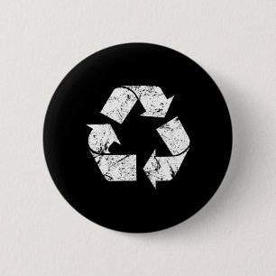 Earth Day Vintage White Recycle Symbol 2 Inch Round Button
