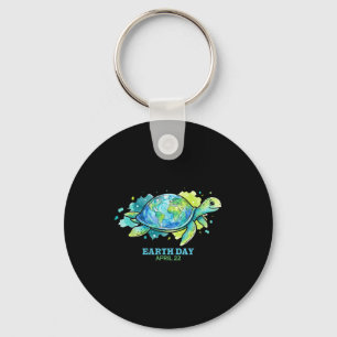 Earth day watercolor sea turtle globe shell save keychain
