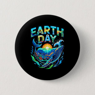 Earth day whale ocean conservation nature art 2 inch round button