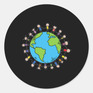Earth Day With Happy Children Around The World - S Classic Round Sticker