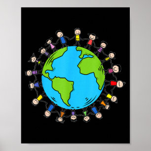 Earth Day With Happy Children Around The World - S Poster