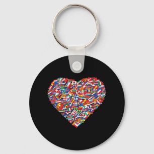Earth Day World All Countries Flags In Heart Patri Keychain