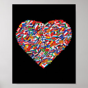 Earth Day World All Countries Flags In Heart Patri Poster