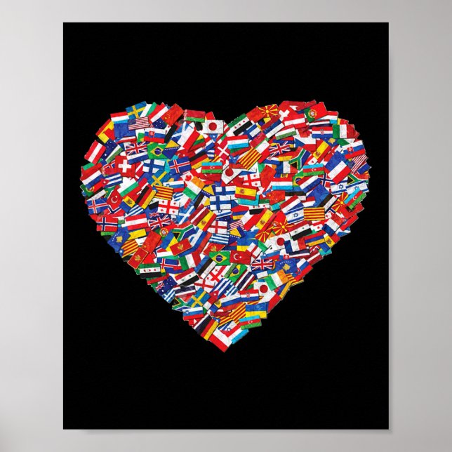 Earth Day World All Countries Flags In Heart Patri Poster (Front)