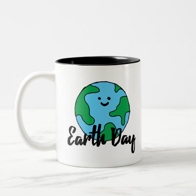 Earth Day World Ecofriendly Icon Happy Earth Clipa Two-Tone Coffee Mug (Left)