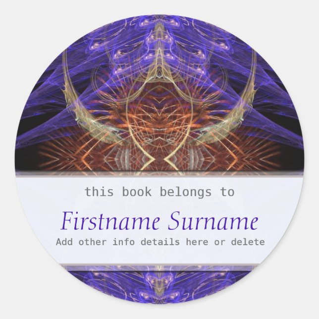 Earth Feathers Fractal Art Bookplate Sticker (Front)