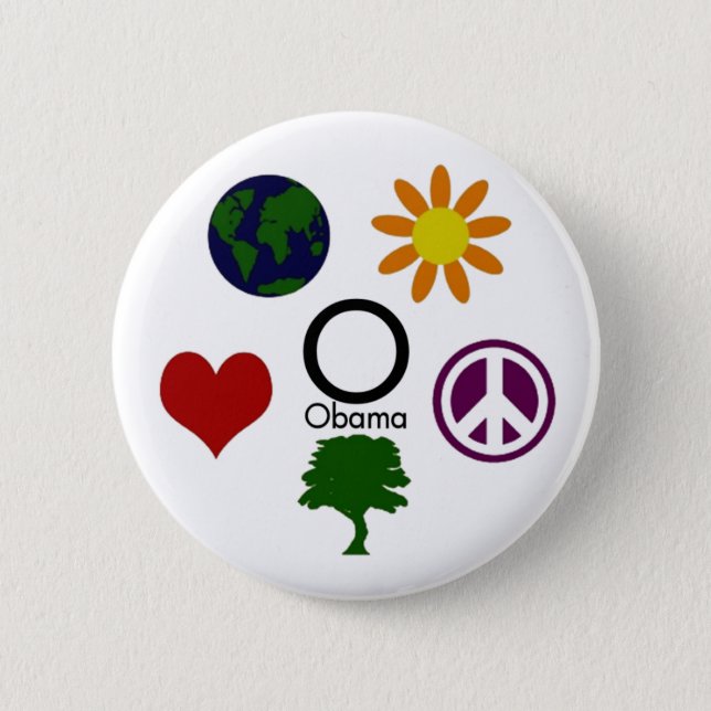Earth, Flower, Peace, Tree, Love, Obama Button (Front)