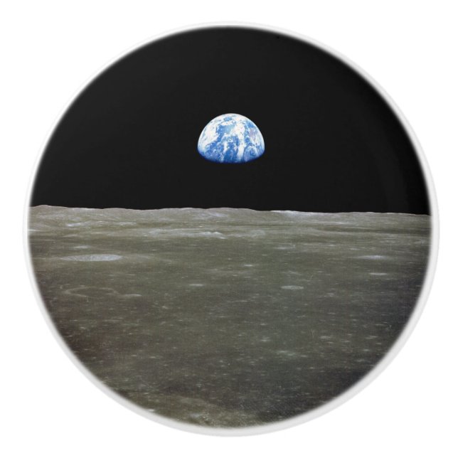 Earth from Moon in Black Space: Earthrise Ceramic Knob (Front)