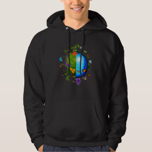 Earth Globe Insects Flowers Butterflies World Envi Hoodie