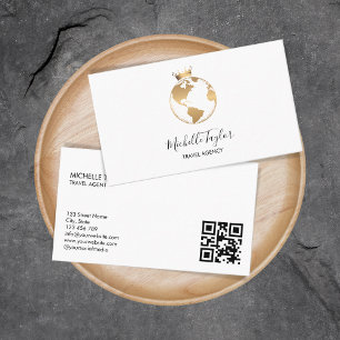 Earth Globe Word Map Travel Agency Agent QR code   Business Card
