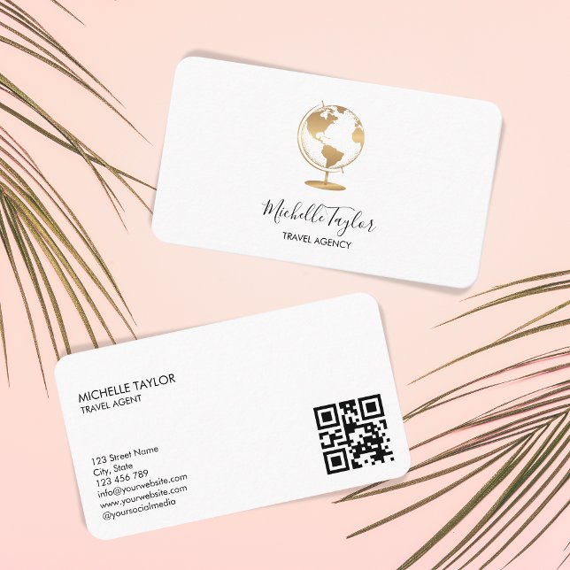 Earth Globe Word Map Travel Agency Agent QR code  Business Card (Creator Uploaded)