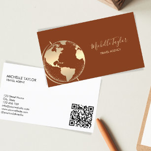 Earth Globe Word Map Travel Agency Agent QR code   Business Card