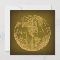 Earth Globe World Map Antique Art Rustic Green