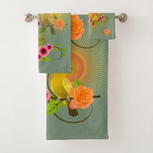 Earth Green Dew Drops & Sunshine Bath Towel Set